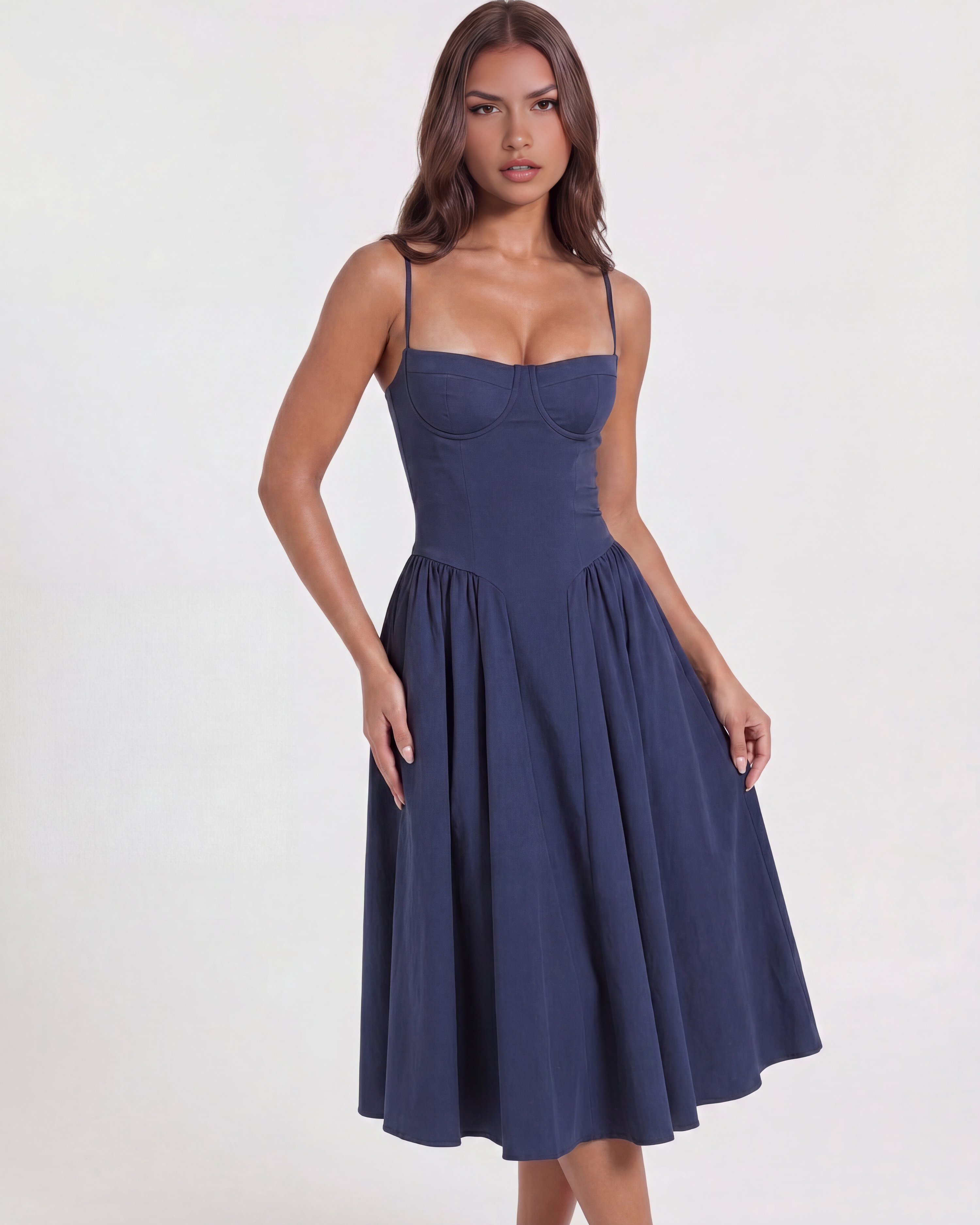 Sofía | Vestido midi azul marino.