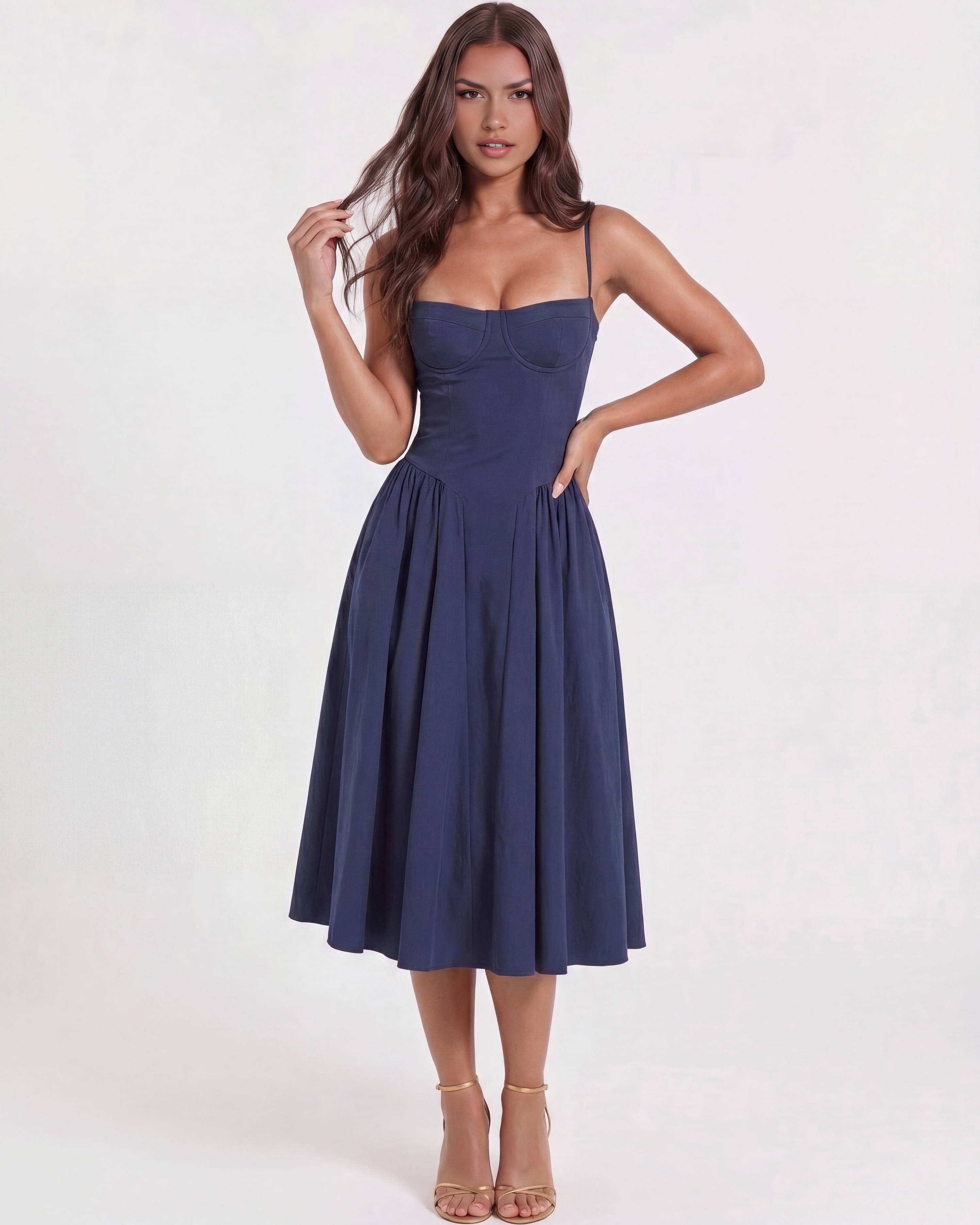 Sofía | Vestido midi azul marino.