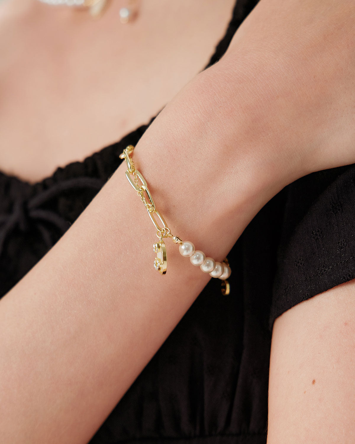 Pulsera de perlas de aleación de oro
