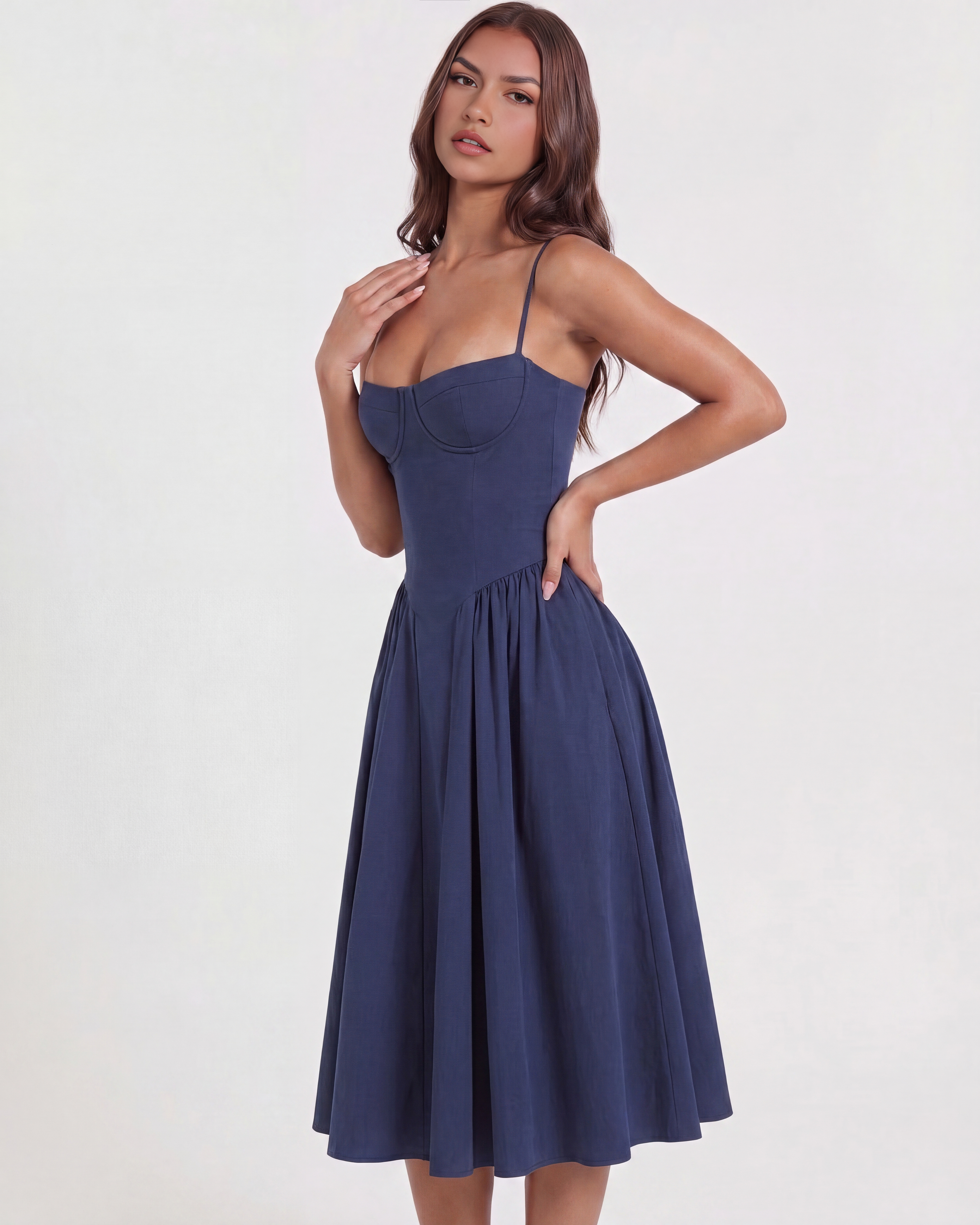 Sofía | Vestido midi azul marino.