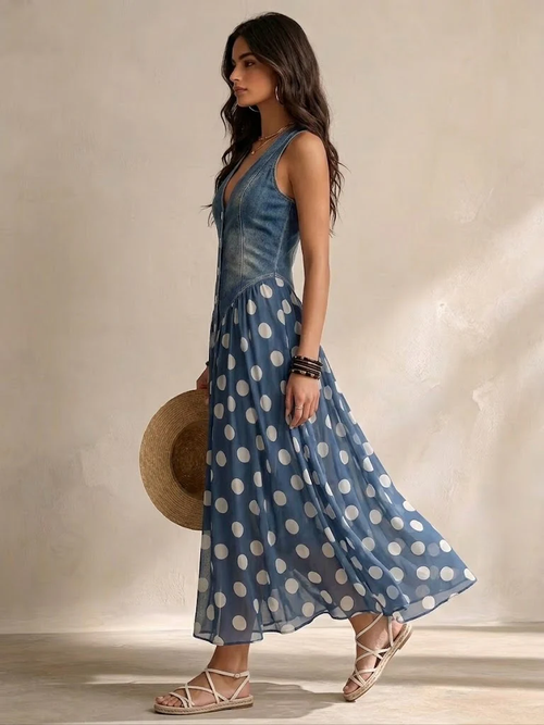 Ainhoa | Vestido largo vaquero de lunares