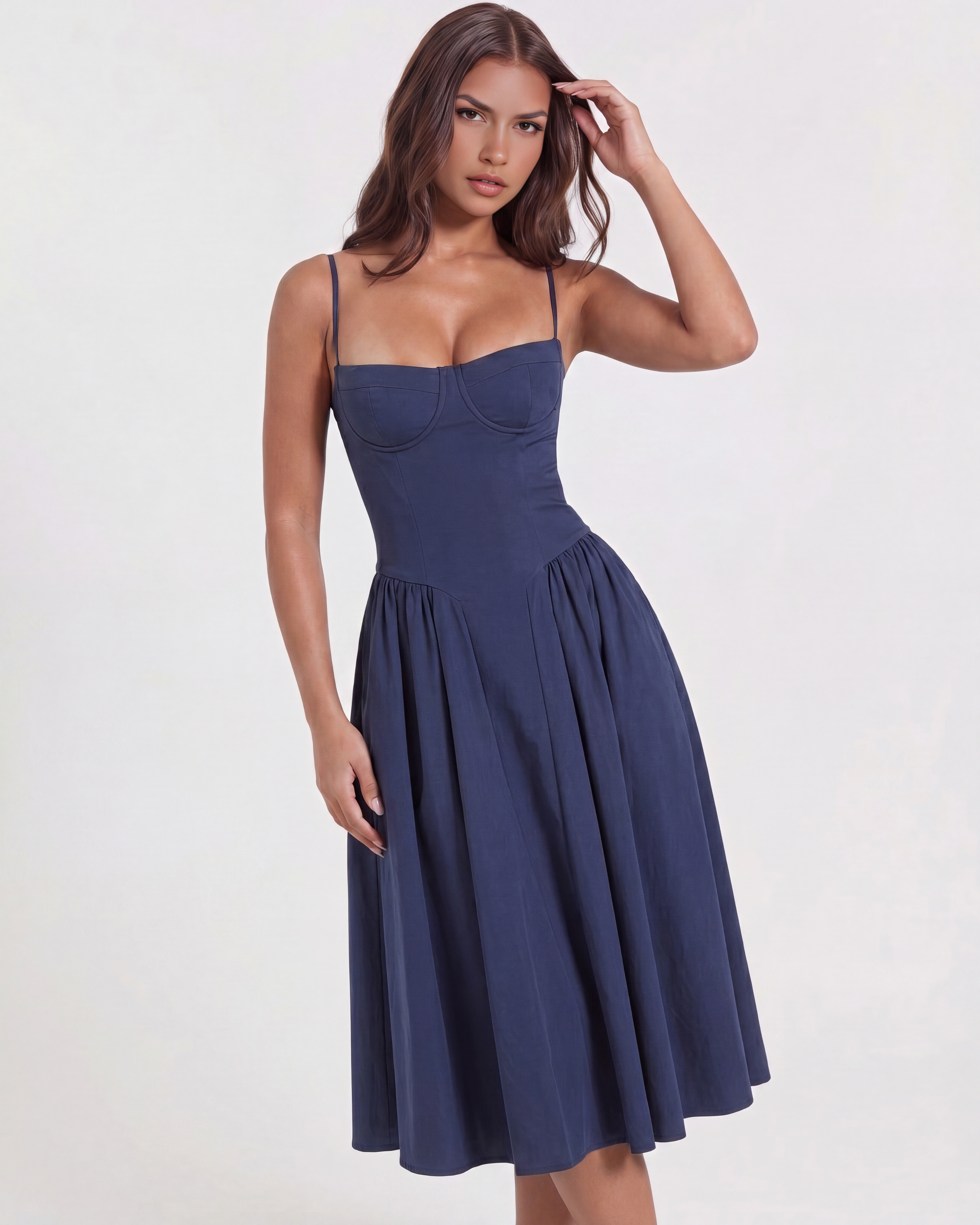 Sofía | Vestido midi azul marino.