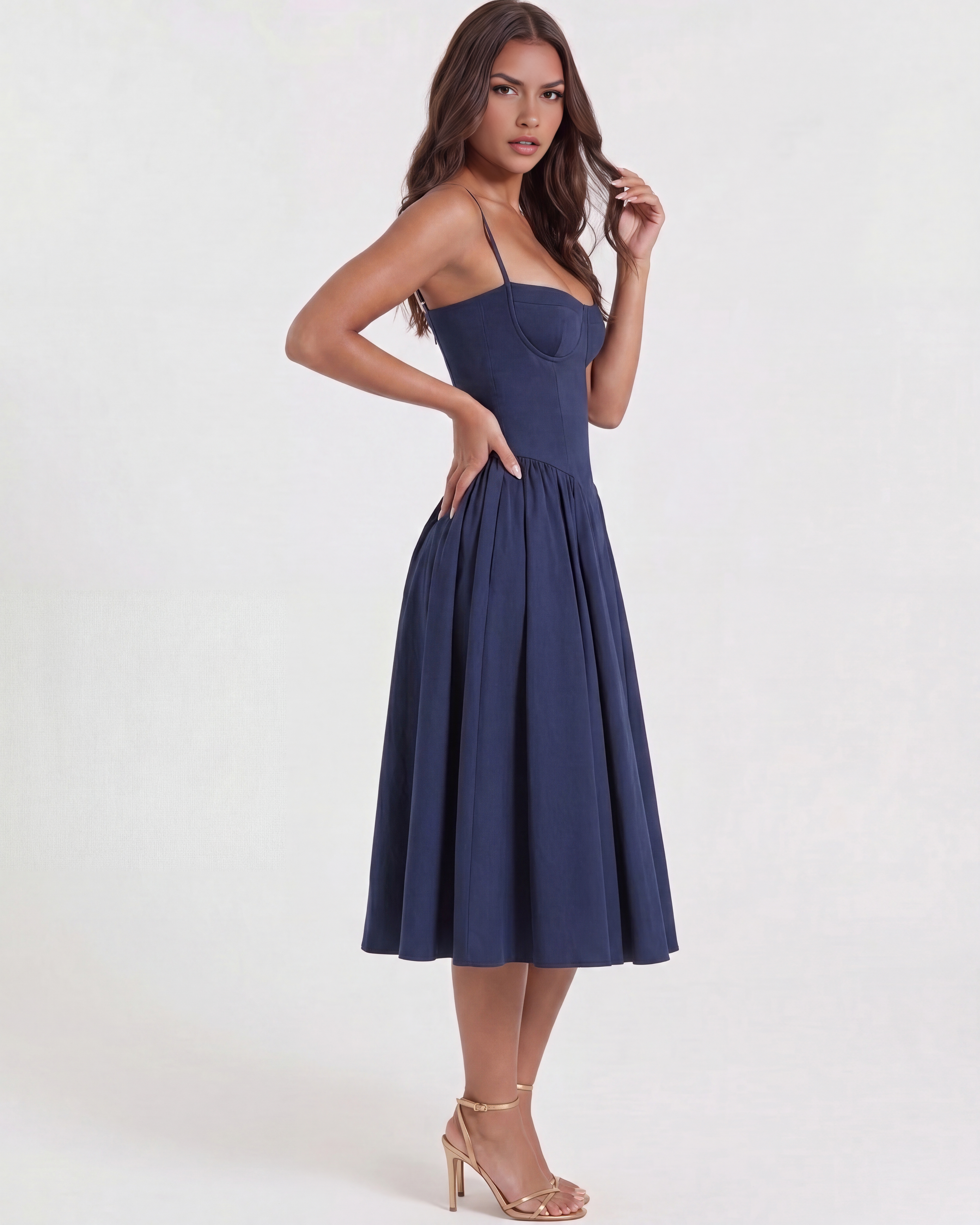 Sofía | Vestido midi azul marino.