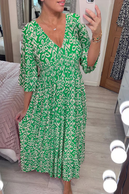Amaya | Vestido largo bohemio informal con estampado, escote en V