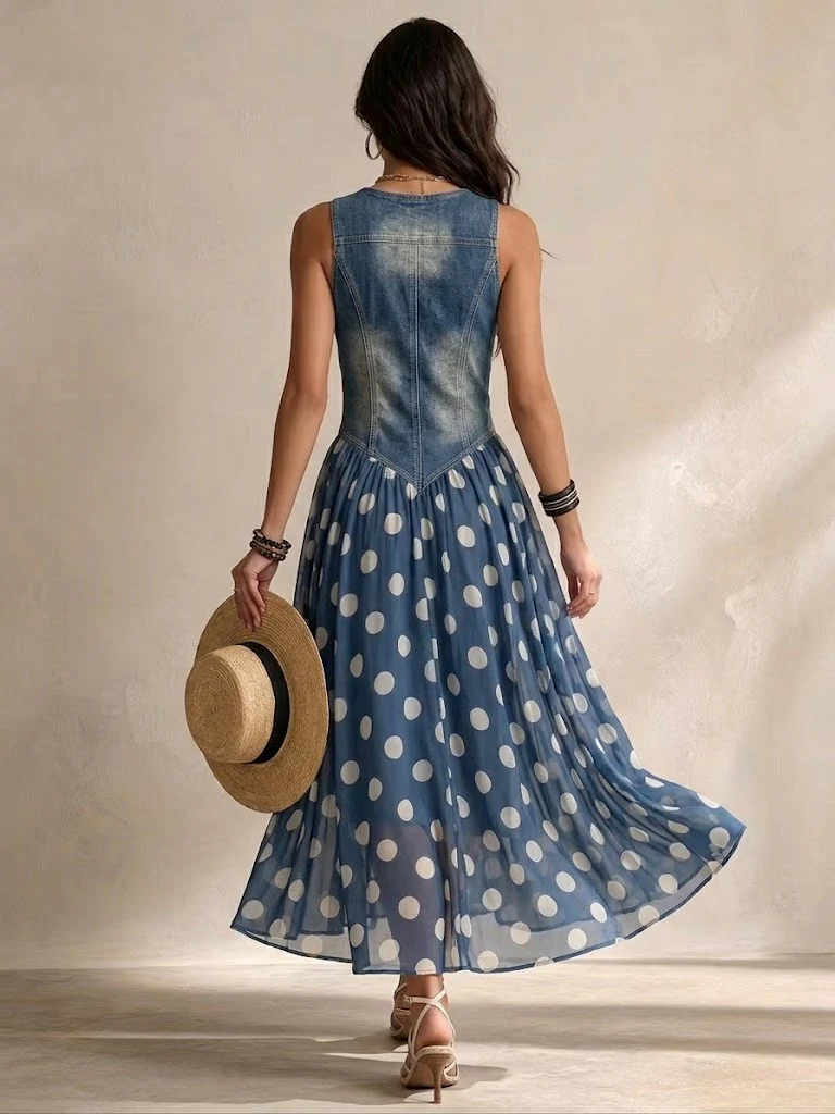 Ainhoa | Vestido largo vaquero de lunares