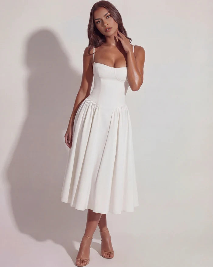 Sofía | Vestido midi azul marino.