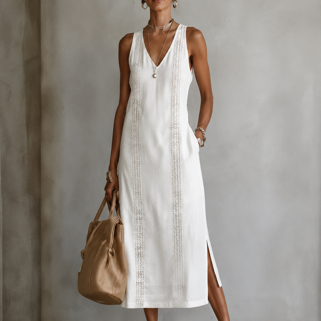 Alba | Vestido midi de lino con escote en V
