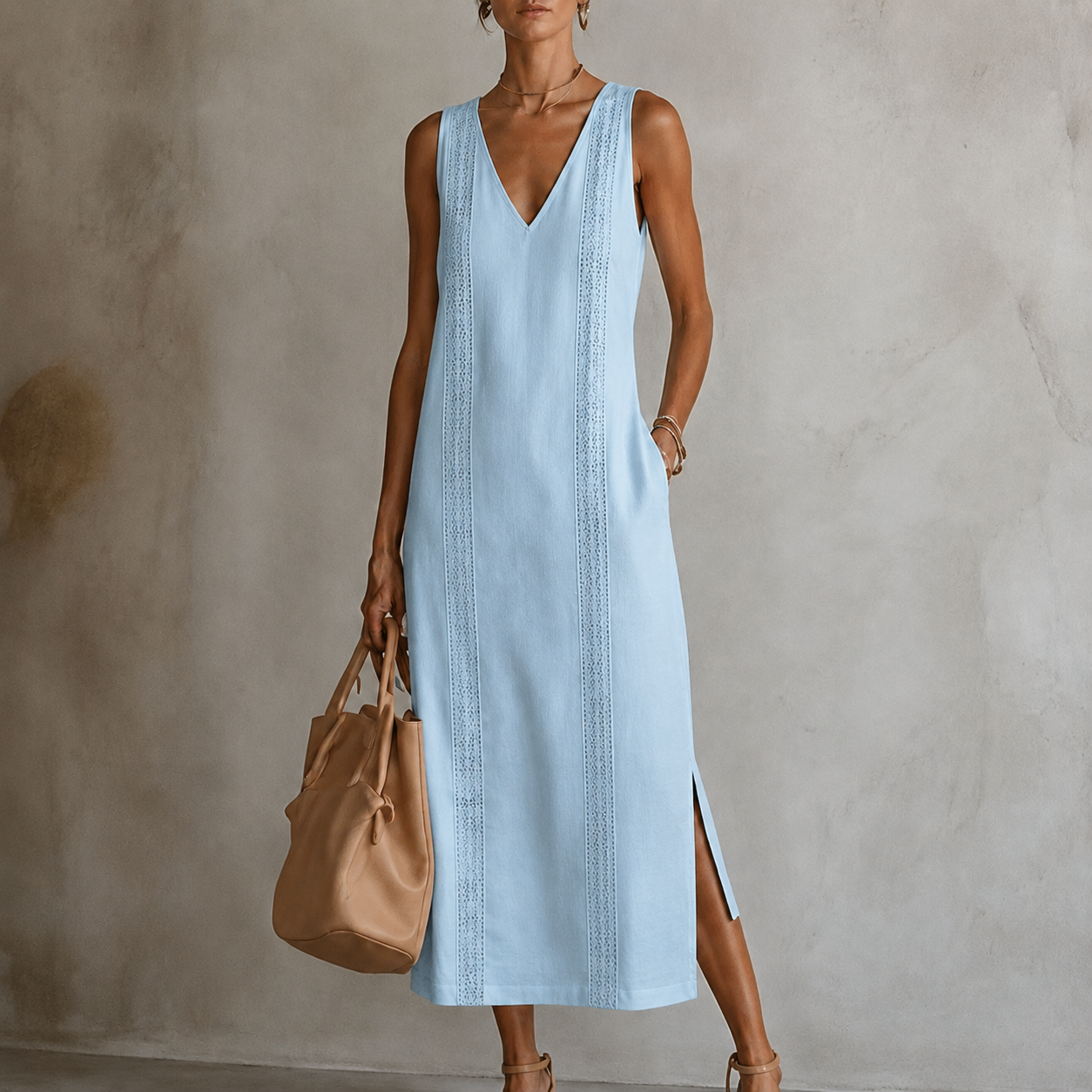 Alba | Vestido midi de lino con escote en V