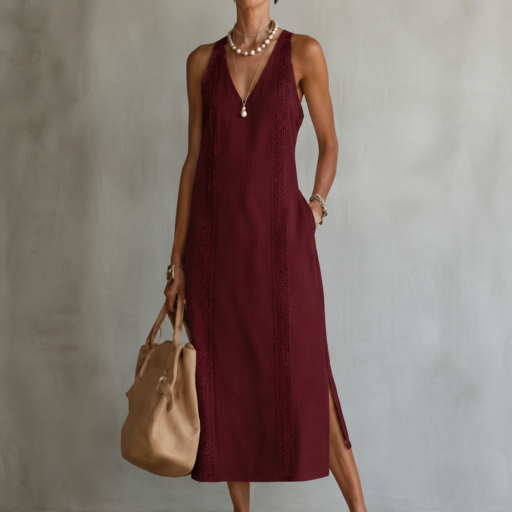 Alba | Vestido midi de lino con escote en V