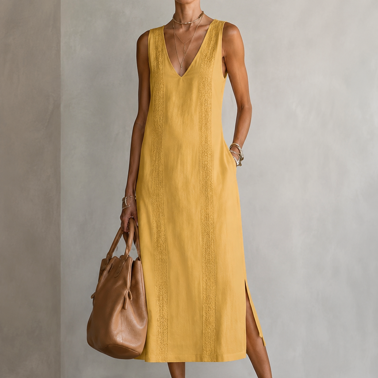 Alba | Vestido midi de lino con escote en V