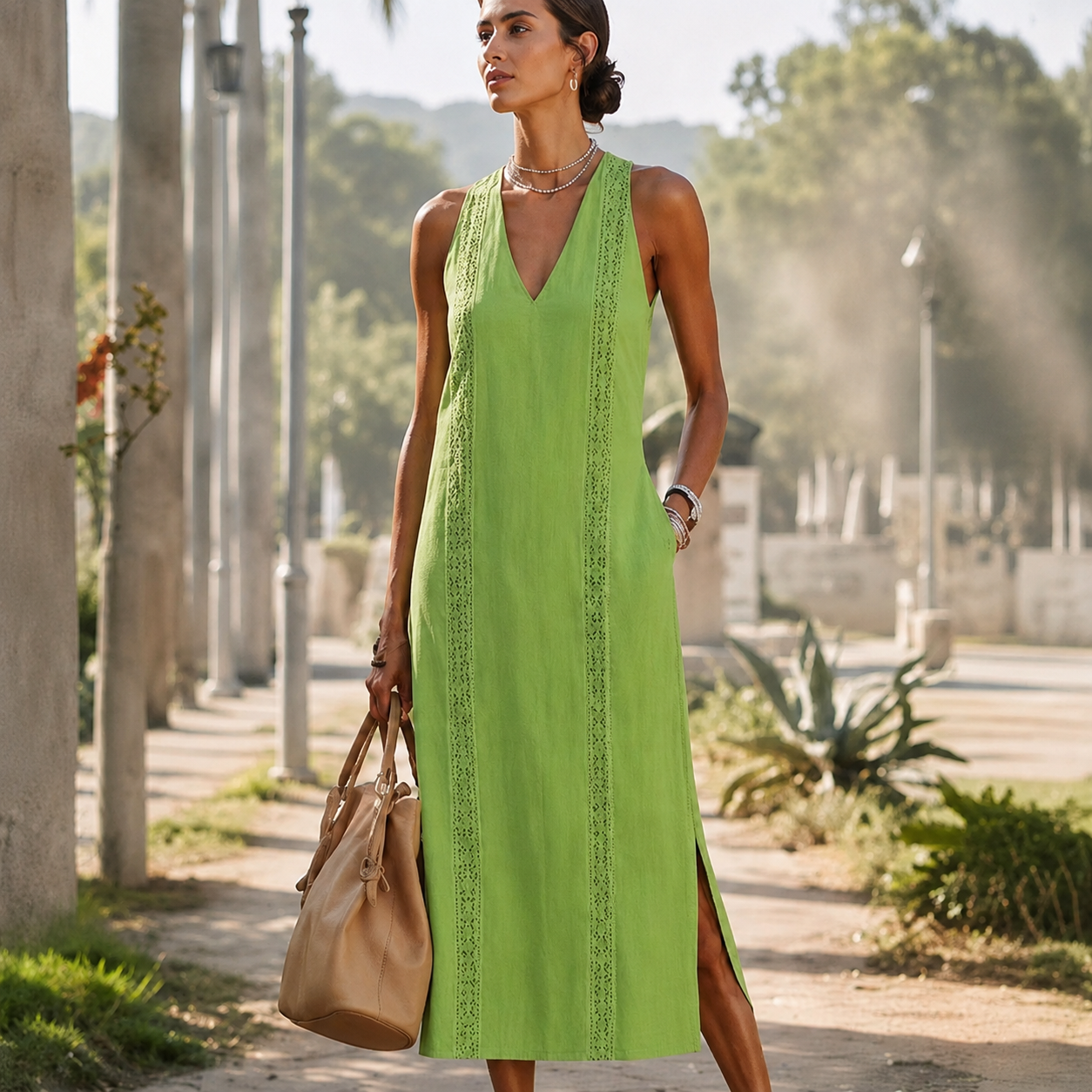 Alba | Vestido midi de lino con escote en V