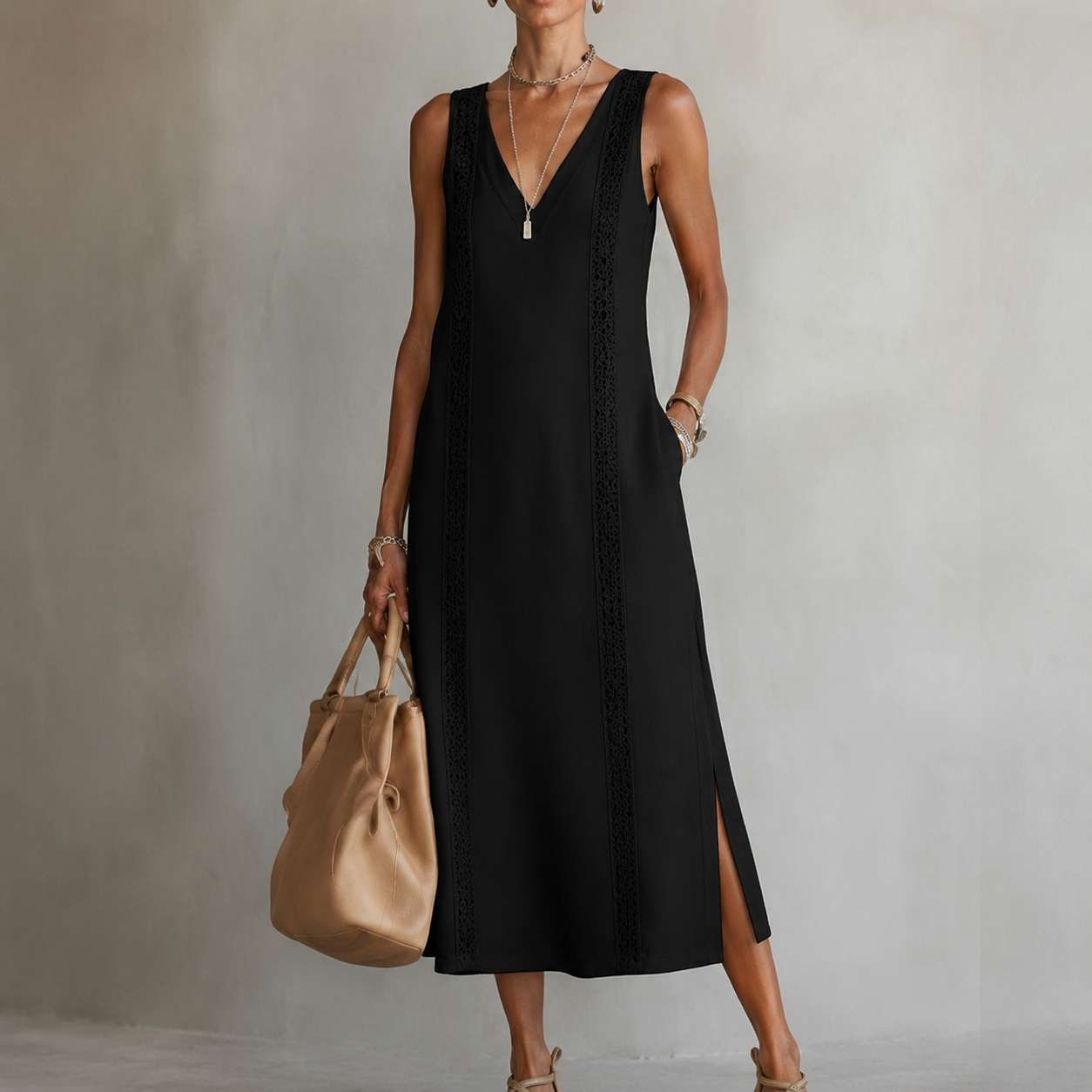 Alba | Vestido midi de lino con escote en V