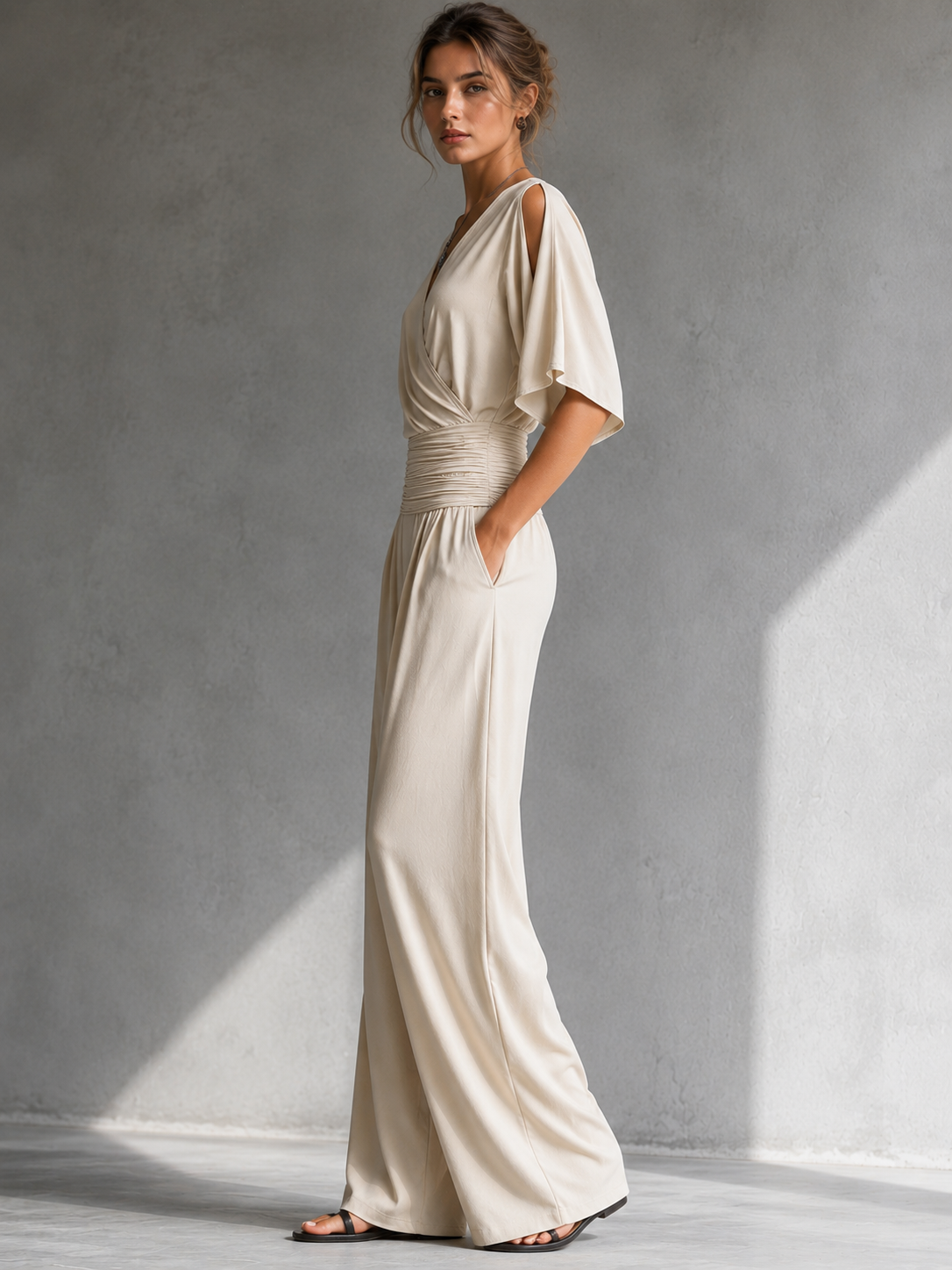 Katerin | Conjunto elegante con efecto cruzado y pernera ancha