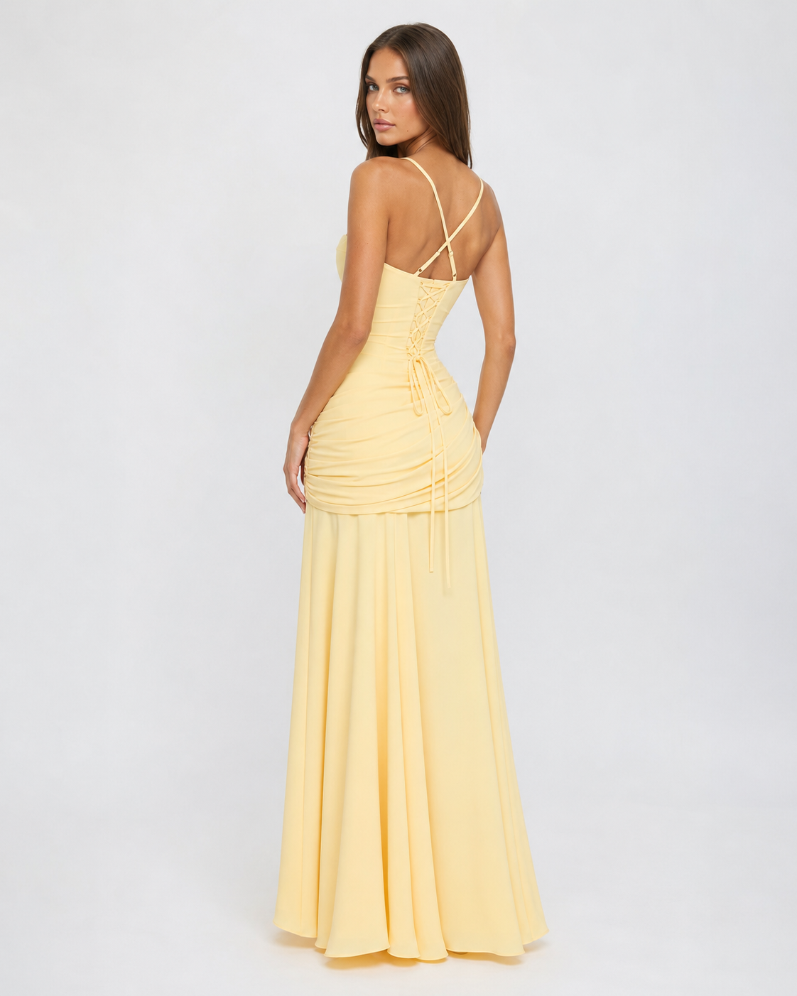 EMY | Vestido largo con escote cuadrado fruncido