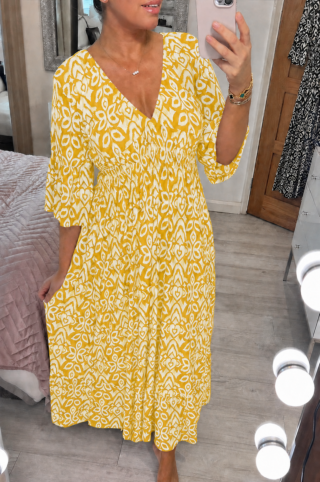 Amaya | Vestido largo bohemio informal con estampado, escote en V