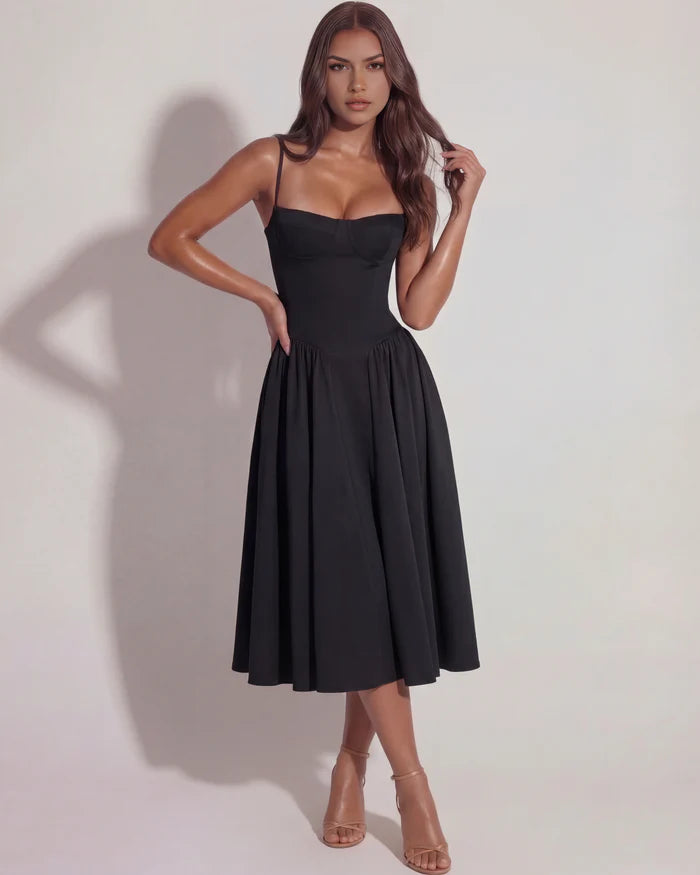 Sofía | Vestido midi azul marino.