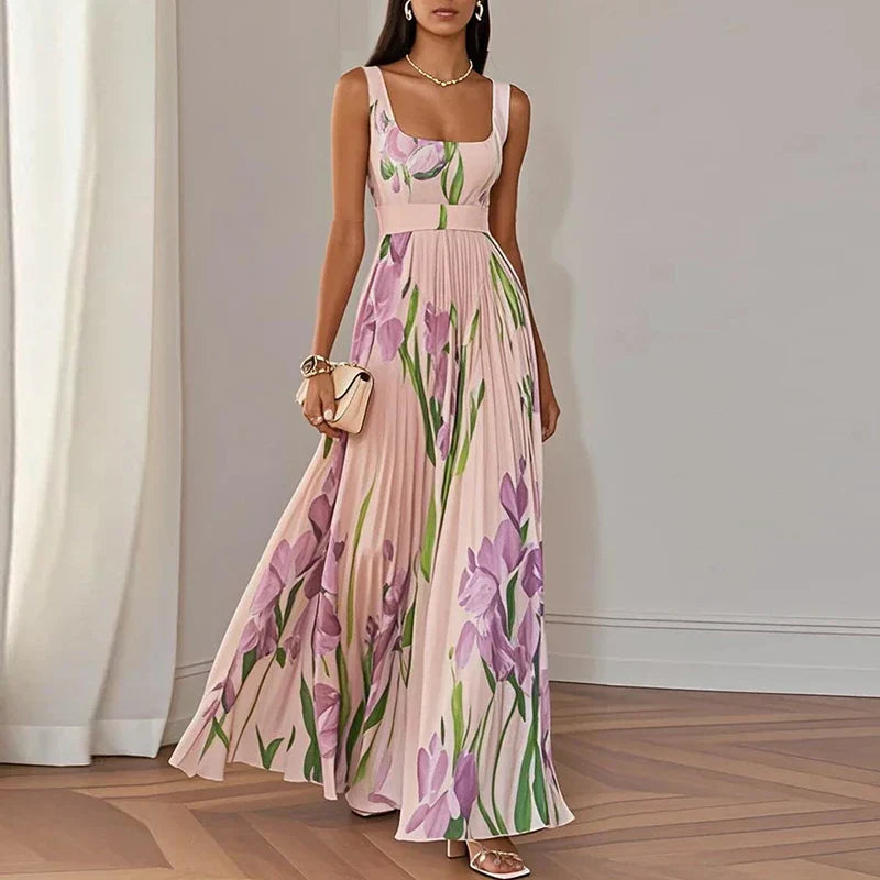 Jimena | Vestido largo de corte A con estampado floral