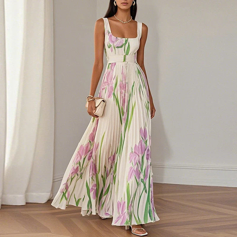 Jimena | Vestido largo de corte A con estampado floral