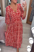 Amaya | Vestido largo bohemio informal con estampado, escote en V