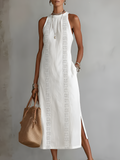 Sara | Vestido midi de lino con cuello Mao