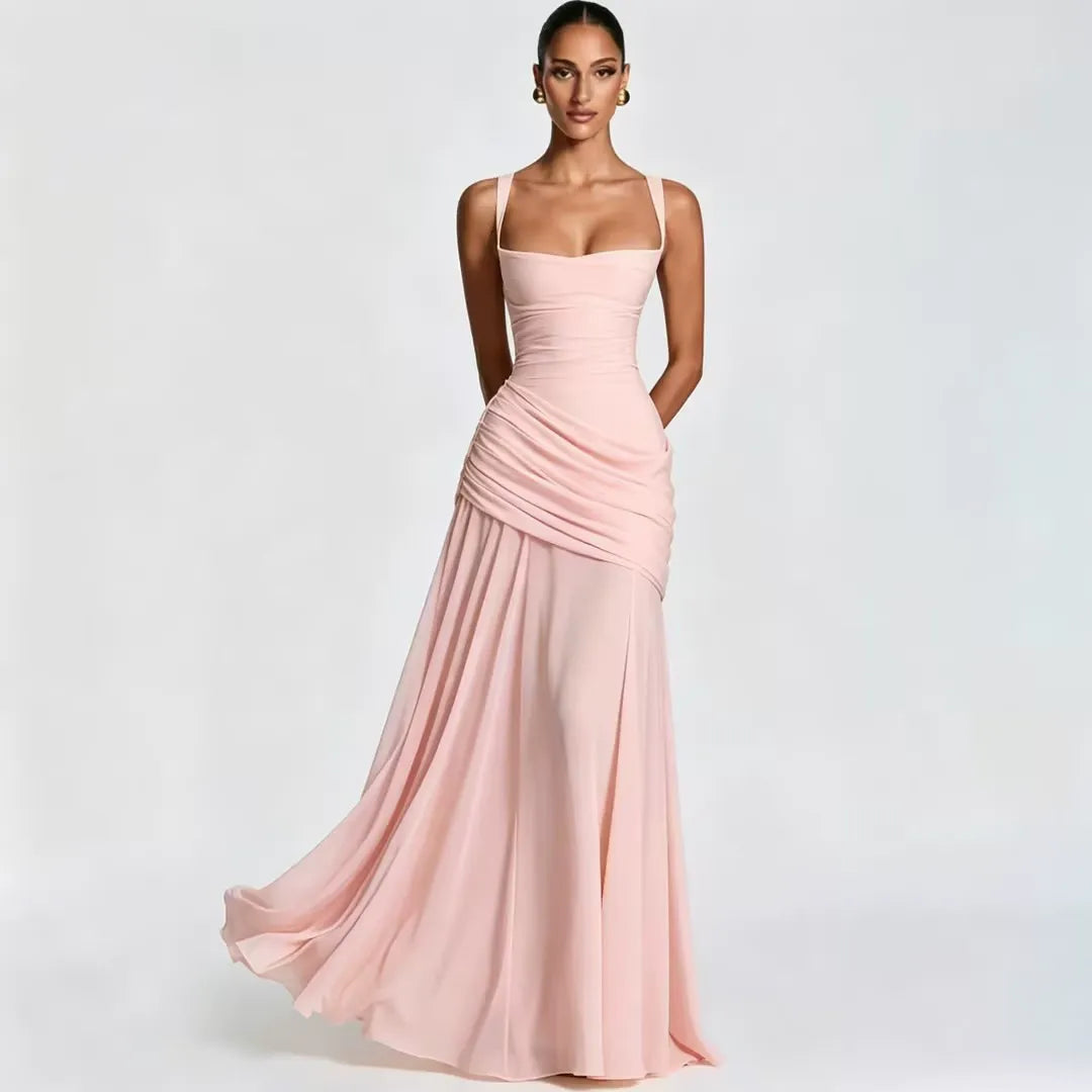 EMY | Vestido largo con escote cuadrado fruncido