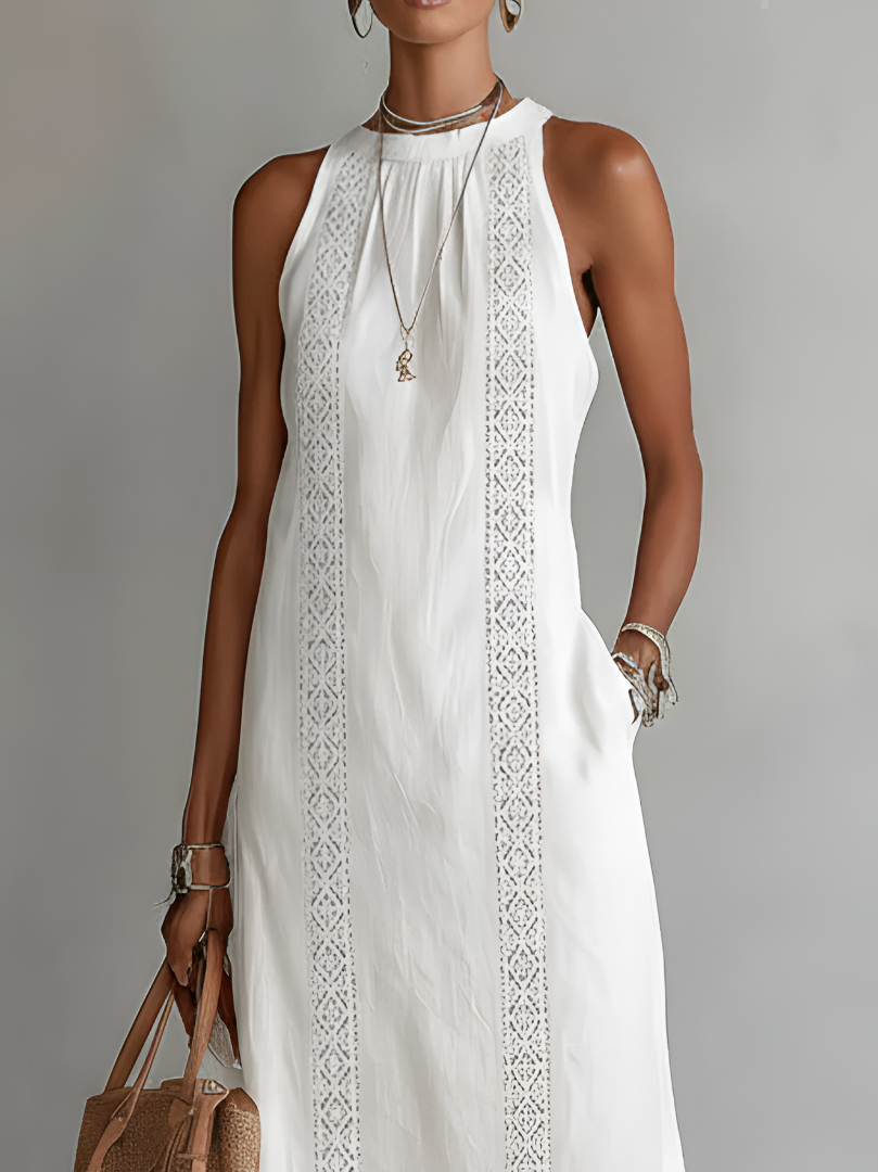 Sara | Vestido midi de lino con cuello Mao