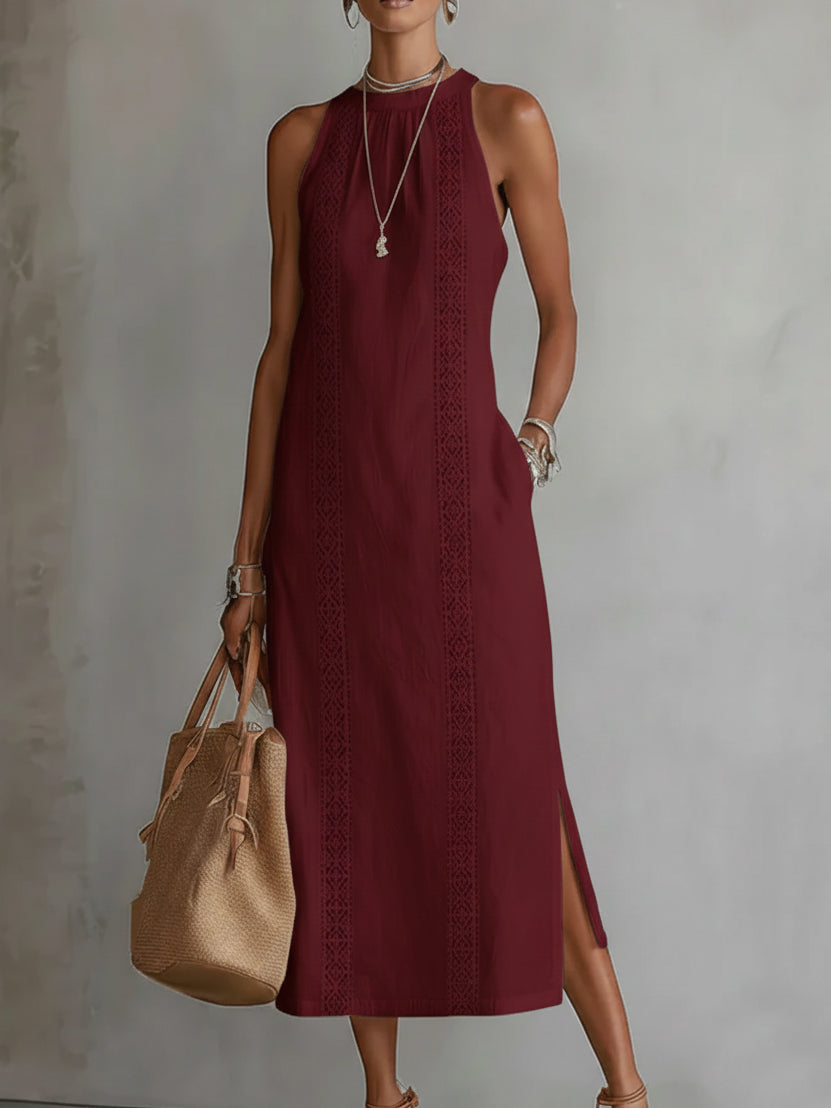 Sara | Vestido midi de lino con cuello Mao